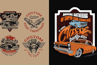 create classic old  car logo and vintage t shirt vector design