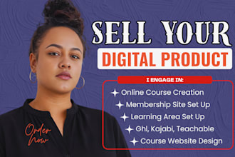 create online course, kajabi website design, wix, ghl course website to sell