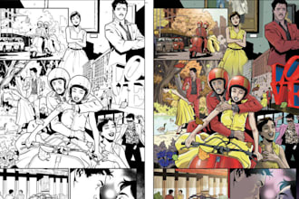 draw graphic novel, comic page, comic strip comic book cover for your storyboard