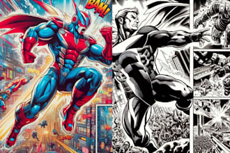 do comic book superhero character in anime pop freestyle using ai illustrator