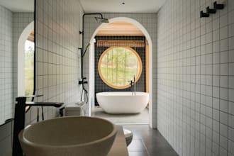 design modern bathroom with 3d rendering