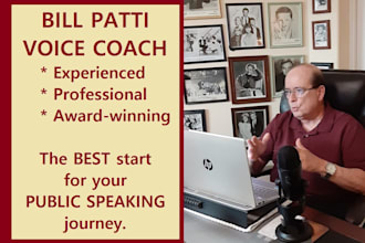 provide public speaking vocal coach training, live and online