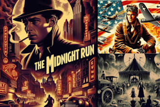 design vintage movie poster, modern retro poster, travel event music poster