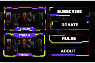 create twitch overlay, logo, offline screens, panels etc