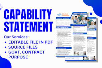 design federal government capability statement in 6 hrs, business card, letter