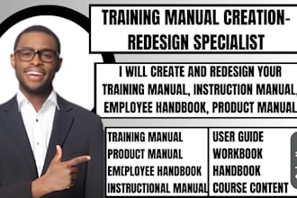 create and redesign training manual, employee handbook, product manual, workbook