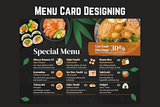 design restaurant menu cards, flyers