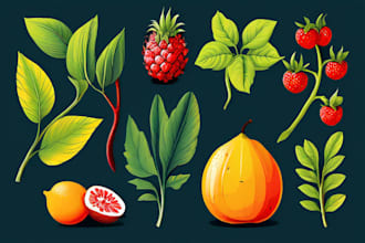 draw vector botanical illustrations of plants, fruits