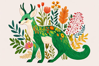 draw an animal and botanical illustration