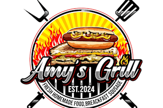 design amazing grill, fast food logo