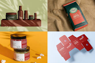 do product packaging, label, box and dieline design with 3d mockup