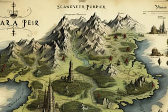 draw a fantasy map illustration for dnd, novels, stories, and games