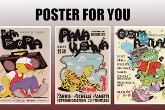 do retro or cartoon style posters for events and festivals