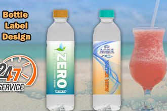 design juice label, water bottle label, energy drink and can label
