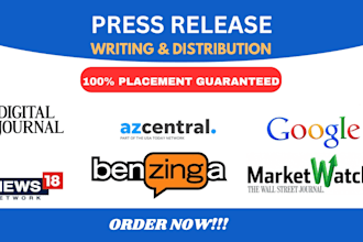 write press release, distribution, guest posting, music, public relations