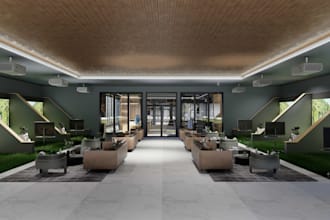 design 3d golf simulator, indoor golf studio, virtual golf course, clubhouse