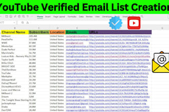 provide youtube channels email list