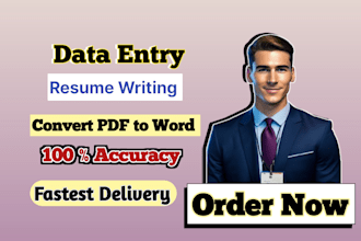do data entry , convert PDF to word , typing and resume services