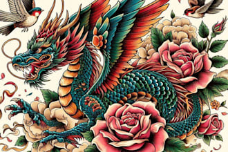 draw old school tattoo logo and friendship portrait
