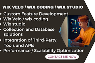 redesign wix studio website velo code custom features API integration database