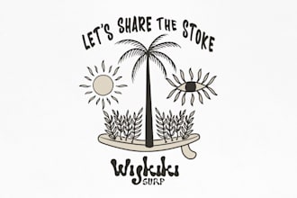 do unique artwork hand drawn surfstyle, ocean lifestyle, tshirt and merchandise