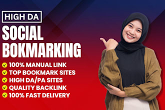 create high 400 plus social bookmarking backlinks, manual white hat SEO service