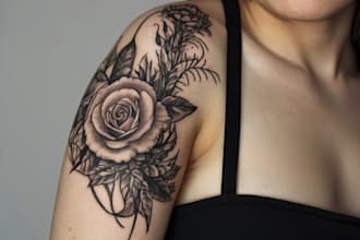 create realistic tattoo design with detailed line art