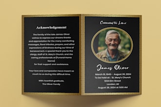 design obituary, eulogy, funeral program, memorial flyer