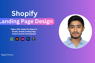 make shopify landing page design, PSD, xd, ai, figma to shopify