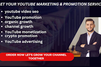 do organic youtube promotion, subscriber, SEO, video promotion, for monetization