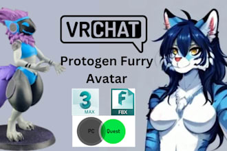 do texture custom vrchat protogen furry avatar 3d model anime from scratch