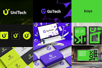 create minimalistic tech logo design with brand identity and brand style guides