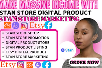 setup stan store digital products, stan store marketing or etsy digital products