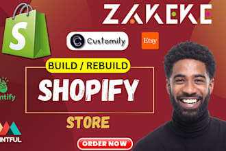 redesign shopify ecommerce website development, zakeke customily etsy printify