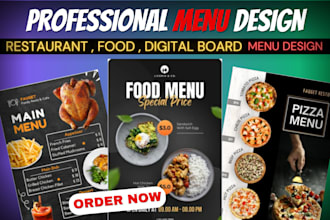 design restaurant menu, food menu, digital menu board