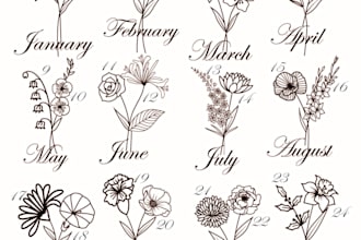 do custom birth flower line art,one line art, illustration