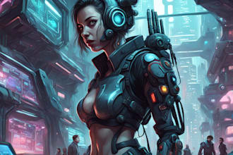 create science fiction, fantasy, cyberpunk illustration