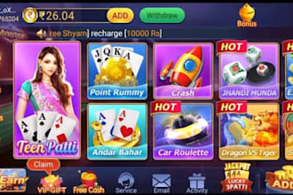 build and develop crash game, poker, rummy game, blackjack, barracat, teen patti