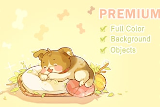 draw a cute chibi dog, puppy with cozy colors