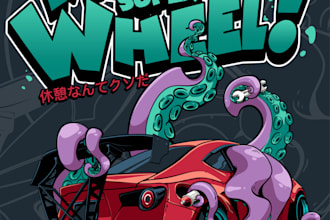 draw car illustrations for tshirt with cartoon style