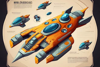design cartoon spaceship, sci fi illustration