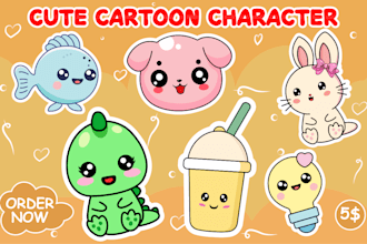 draw custom cute kawaii sticker designs cartoon logo characters emoticons doodle