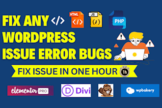 fix wordpress website issues errors bugs HTML CSS php elementor pro, divi, avada
