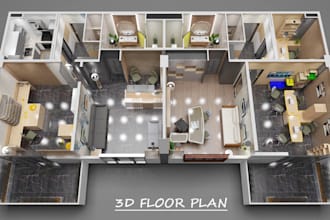 create 3d floor plan, 2d floor plan, rendering