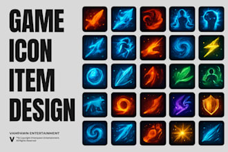 design 2d game items, skill icons, and UI elements in my unique style