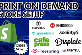 setup automated print on demand shopify store on printful, printify, redbubble