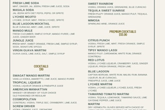 design a food drink cocktail menu for event or restaurant