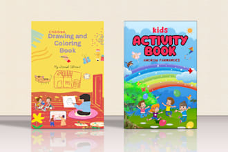 design children coloring book cover, kdp, paperback and kids illustration