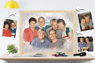 create custom couple portrait, family portrait with watercolor painting