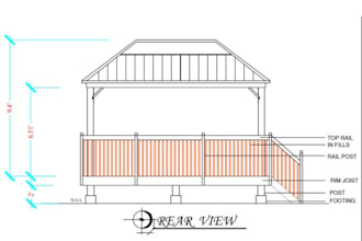 design city permit drawing for your deck, patio, porch, elevation, roof plan